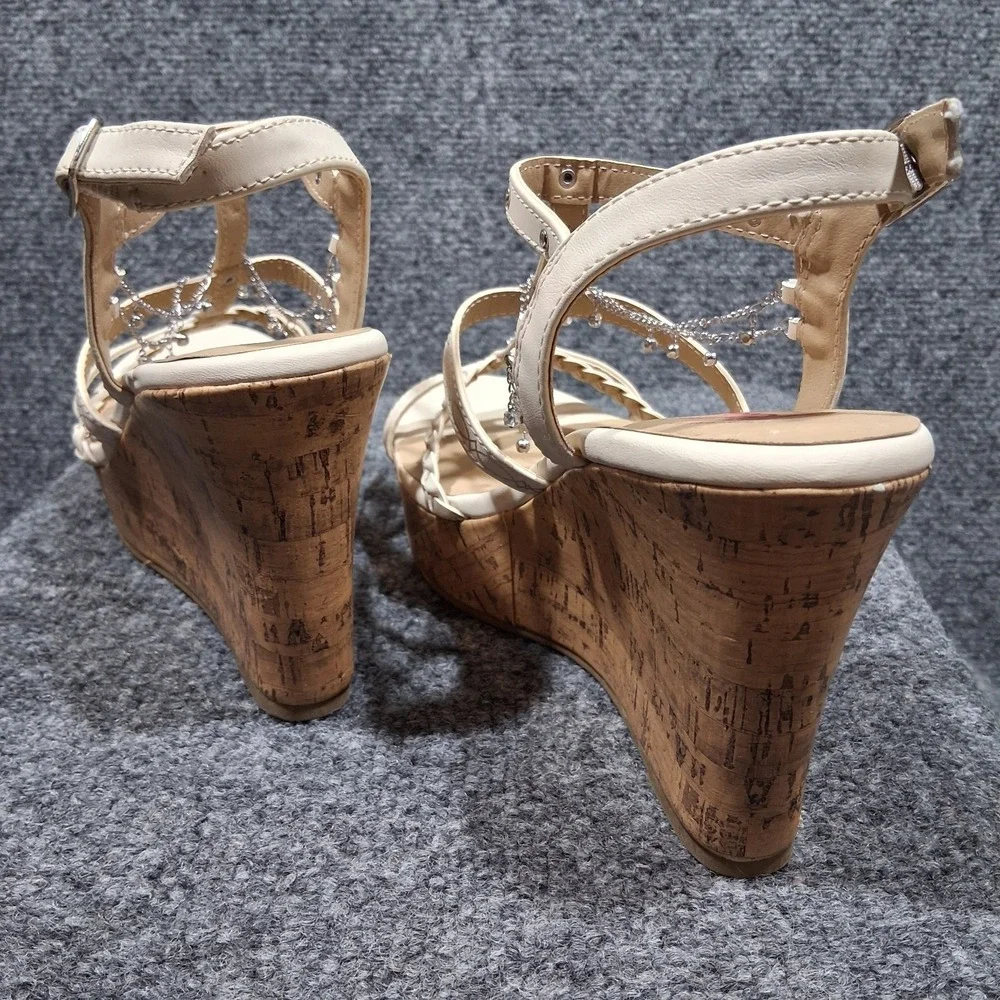 Jellypop Wedge Sandals Cream With Silver  Tone Chain Jewel Accents  Ankle Strap - Picture 13 of 13
